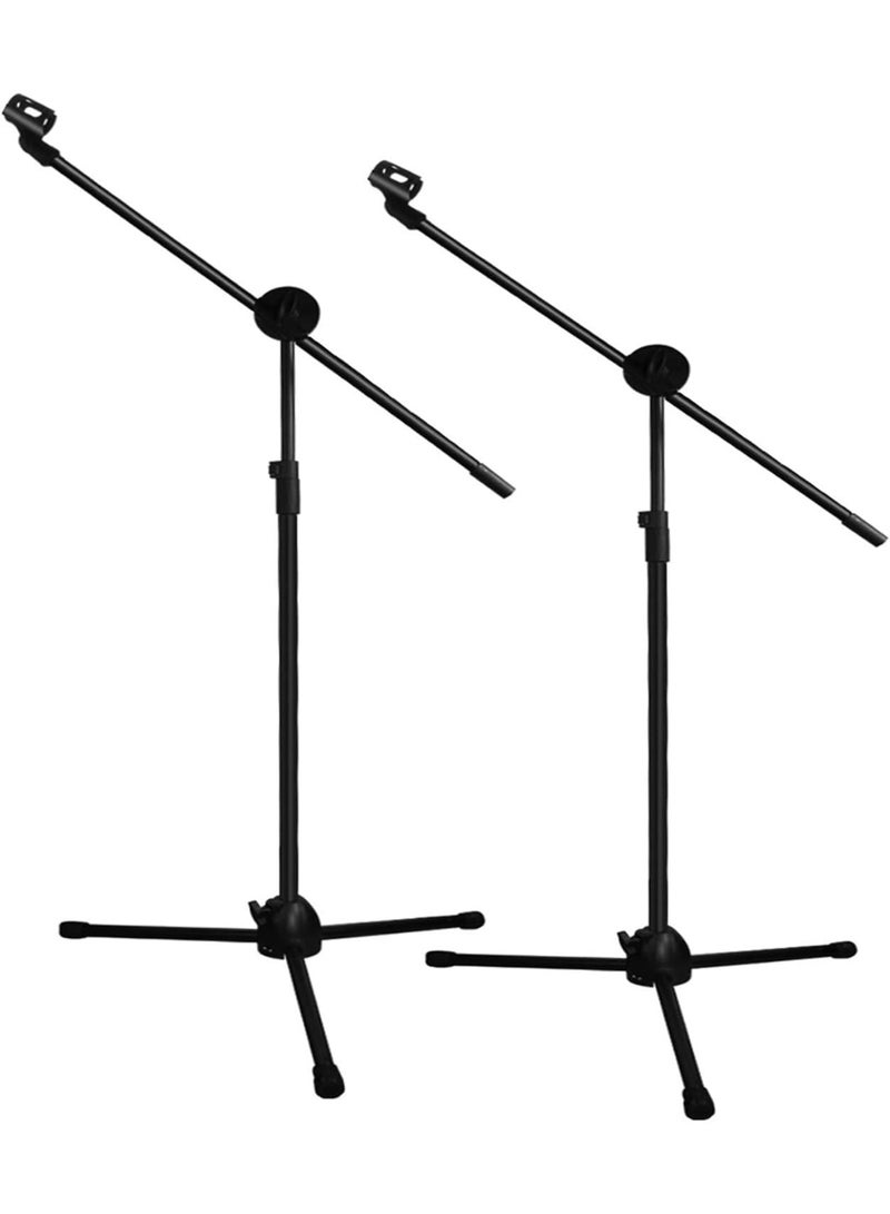 eWINNER 2-Pack Microphone Floor Stand Heavy Duty Adjustable Collapsible Tripod Boom Mic Stands w/2 Mic Clip Holders for Performance/Karaoke Singing/Speech/Wedding/Stage Party Outdoor Activity - Image 1